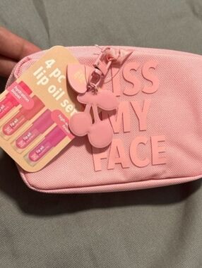 'Kiss My Face' Cosmetic Pouch & Lip Oil Set 🍒🌸